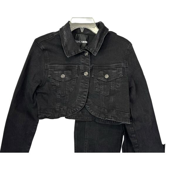 Fashion Nova Black Denim Jacket and Pants Set - Picture 2 of 10